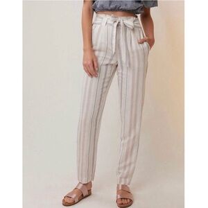 Express Ankle Paperbag Tie Waist Linen Blend Striped Pants 4 NWT